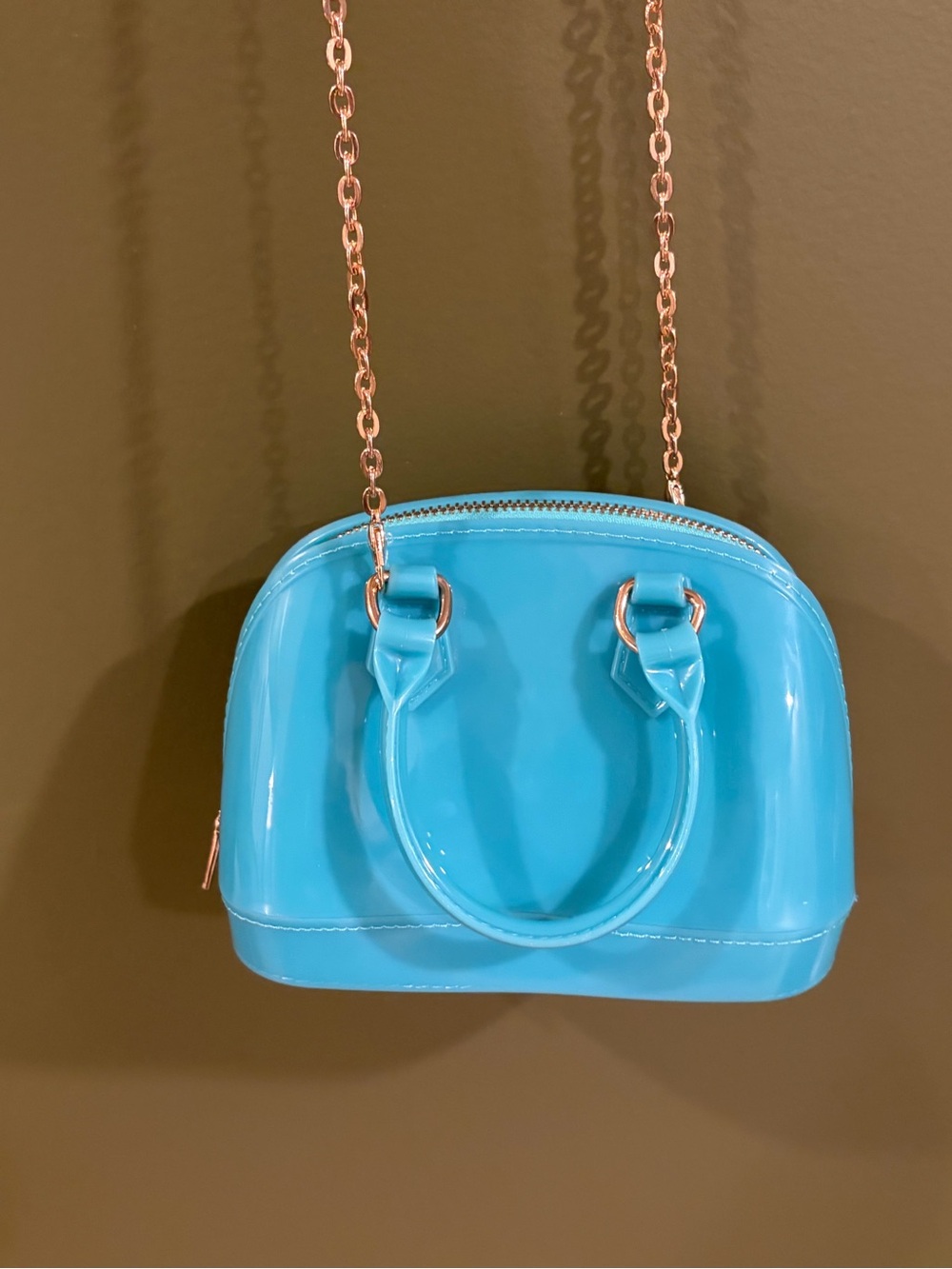 Glossy Turquoise Mini Dome Crossbody Bag
